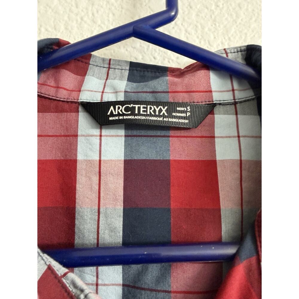 Arc'teryx Brohm Shirt Plaid Red Blue Men's Size S Short Sleeve - Picture 2 of 9